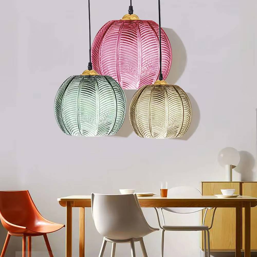 Ribbed Colorful Glass Ball Pendant Light Pendant Lights