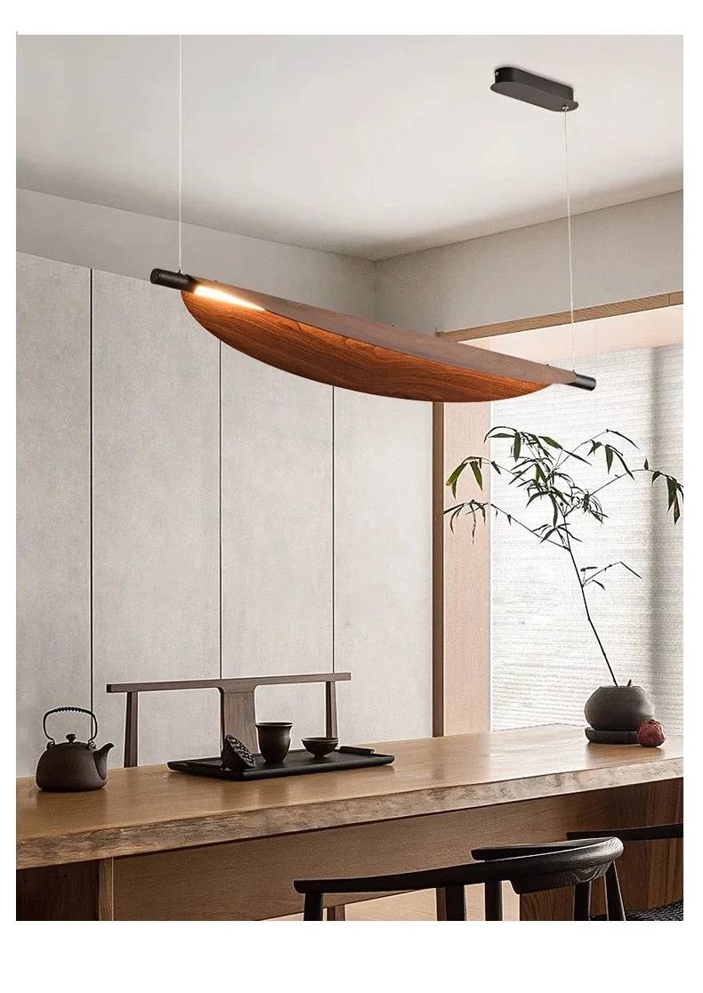 Wood Grain Leaf Shape LED Linear Pendant Light Chandeliers Pendant Lights