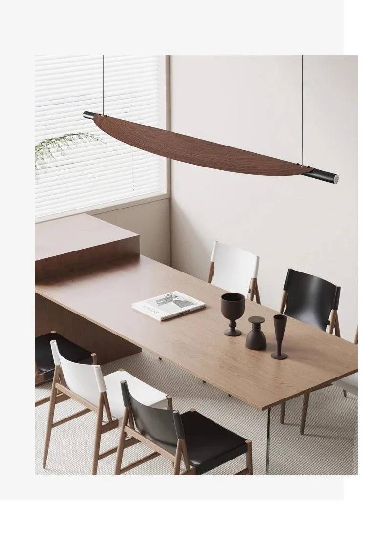 Wood Grain Leaf Shape LED Linear Pendant Light Chandeliers Pendant Lights